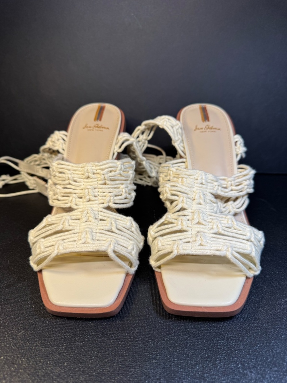 Sam Edelman Macramé Statement Heeled Sandals Size 8.5 Ivory Lace-Up Harleigh - Picture 11 of 16